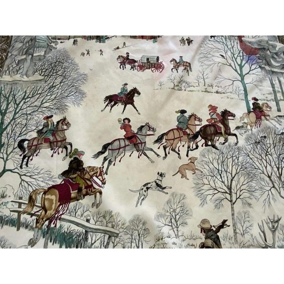 HERMÈS PARIS "L'hiver"By Ledoux Red Horses Snow Hunting Scarf SQR 34’’GD COND - Picture 5 of 9